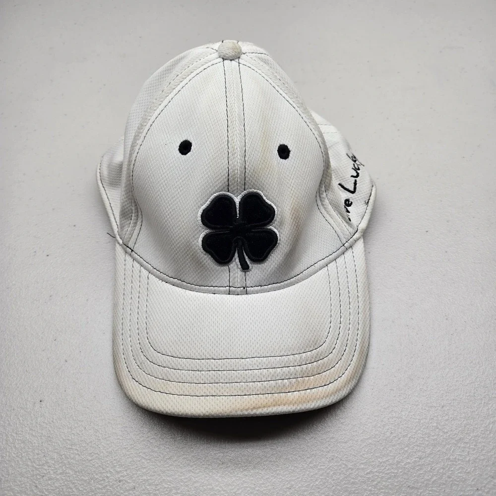 Black Clover Men Baseball Cap S/M White Curved Embroidered Live Lucky Flex READ
